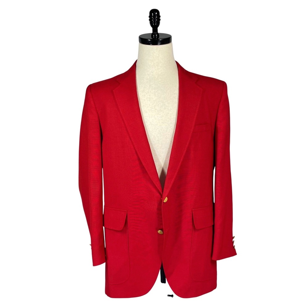VTG Kuppenheimer Mens 42R Red Hopsack Blazer Gold Buttons Equestrian Lining USA
